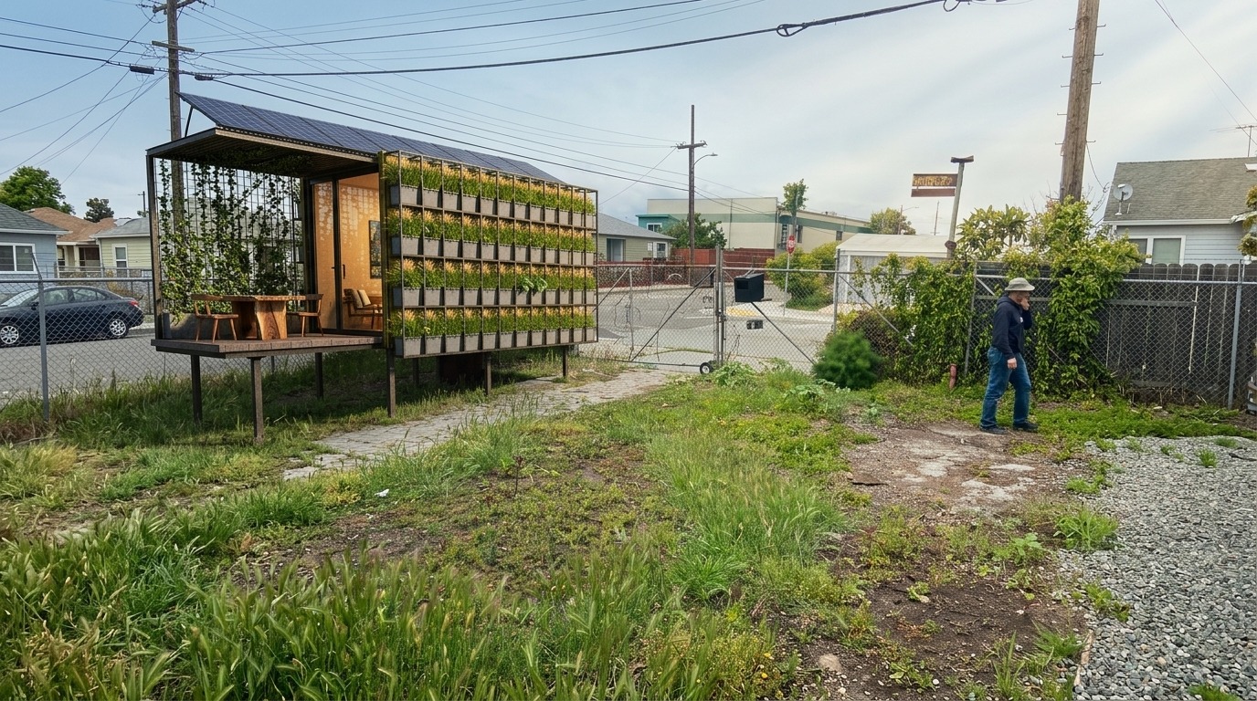 Small solar-powered growing pod in an urban site